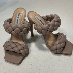 Steve Madden Taupe Braided Double-Strap Stiletto Sandals